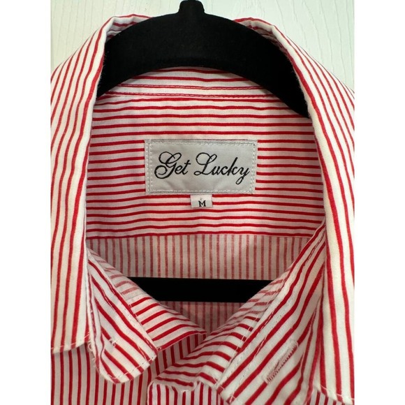 Vintage Get Lucky Ladybug Striped Preppy Cottagecore Button Up Shirt - Picture 5 of 9